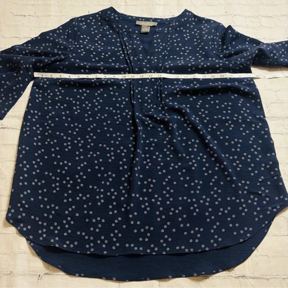 Olivia & Martin Women's Blouse Navy Blue Dot Ruffle 3/4 Sleeve Plus Size 1X - Picture 5 of 8